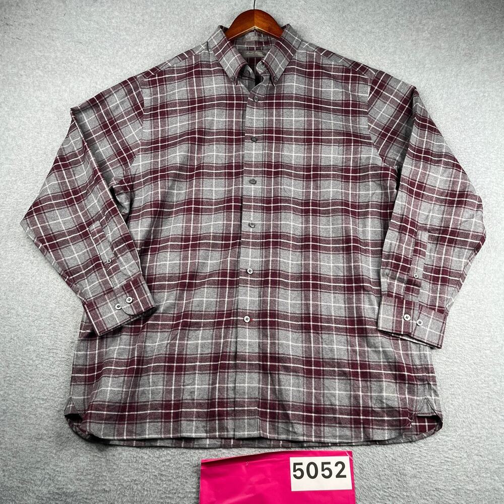 Daniel Cremieux Flannel Shirt Gray Burgundy Plaid Button Up Long Sleeve Men XL